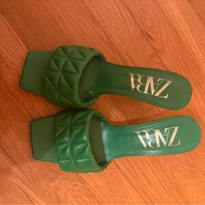 Zara Quilted Green Sandal Heels
